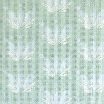 Blue & Green Floral Drop Repeat Printed Grasscloth Wallpaper Swatch