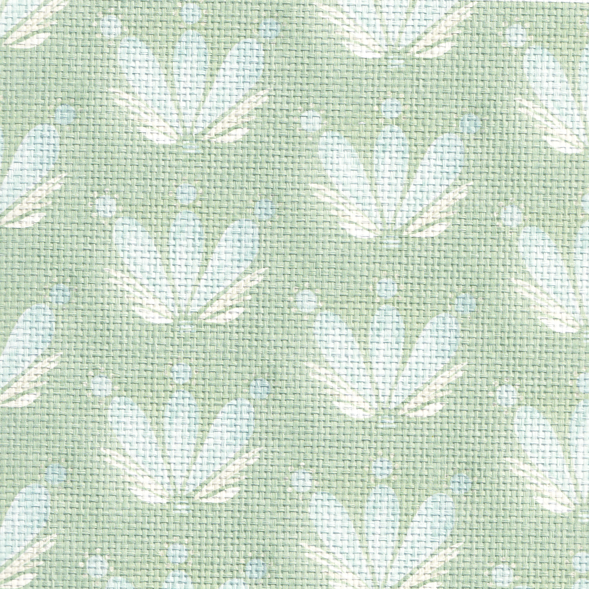 Blue & Green Floral Drop Repeat Printed Grasscloth Wallpaper Swatch