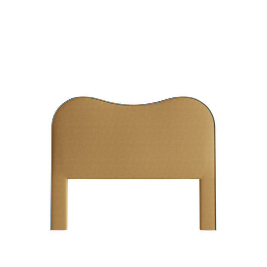 Camel Velvet Hudson Headboard in elegant curved design with custom size and welt options for your perfect bedroom.