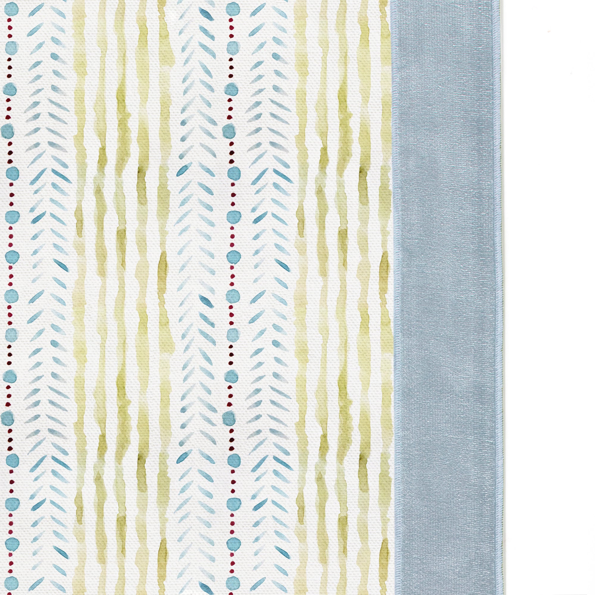Julia Curtain (sold per panel) by Pepper Home features custom blue and flaxen coastal-inspired sheer curtains.