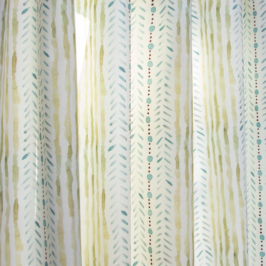 close up of Blue & Green Striped Printed Cotton fabric curtain 