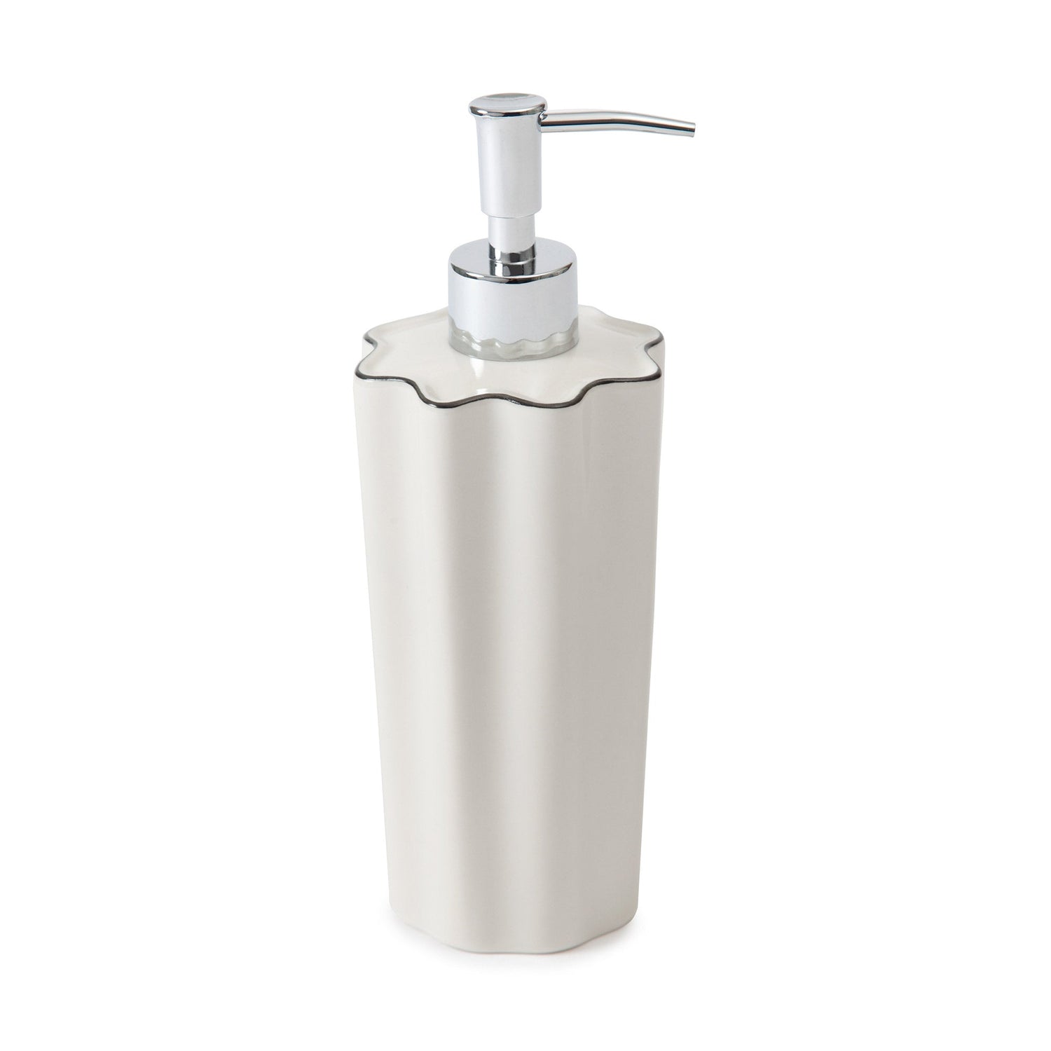 white ceramic lotion dispenser with silver pump 