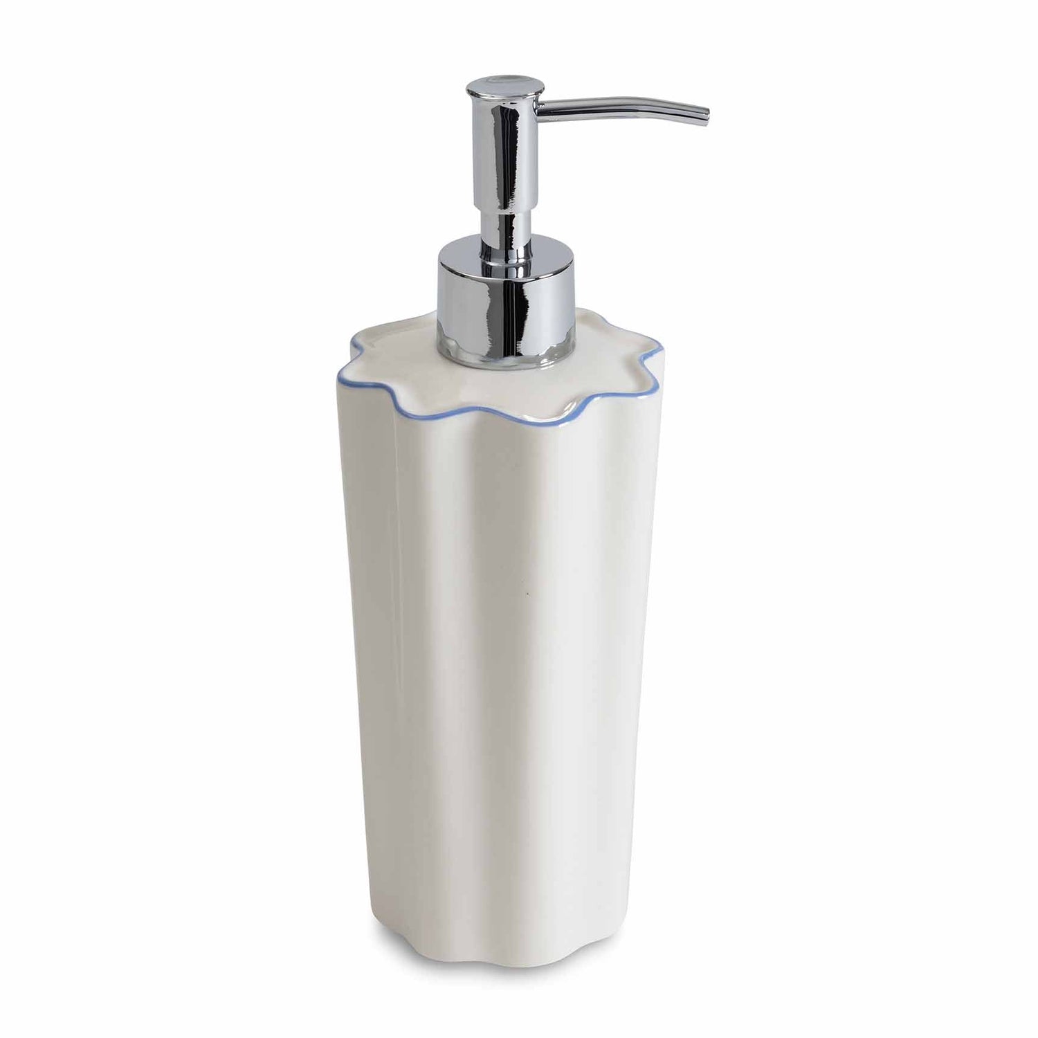 white ceramic lotion dispenser with silver pump 