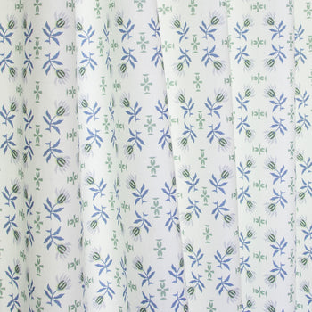 close up of Blue & Green Floral Printed curtain 