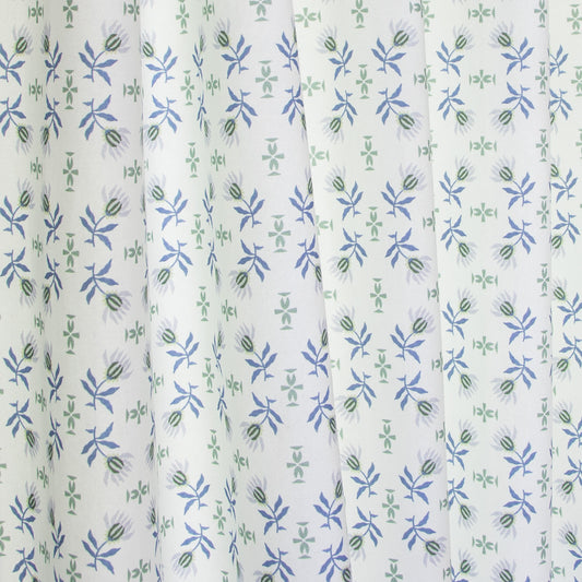 close up of Blue & Green Floral Printed curtain 