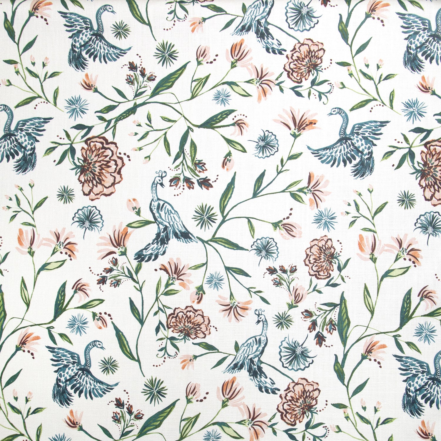 Cream Chinoiserie Printed Linen Wallpaper