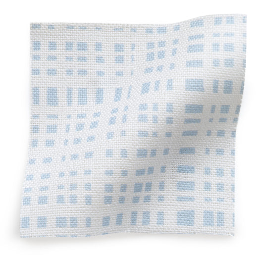 Sky Blue Gingham Printed Linen Swatch