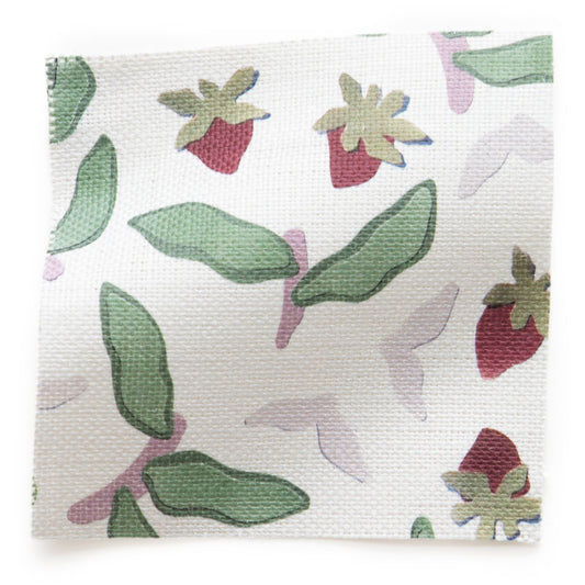 Strawberry & Botanical Printed Linen Swatch