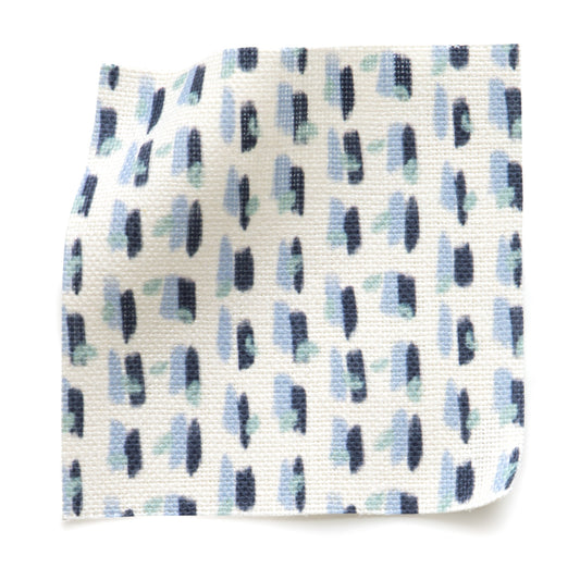 Sky and Navy Blue Poppy Printed Linen Swatch