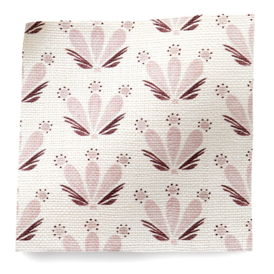 Pink & Burgundy Drop Repeat Floral Printed Linen Swatch