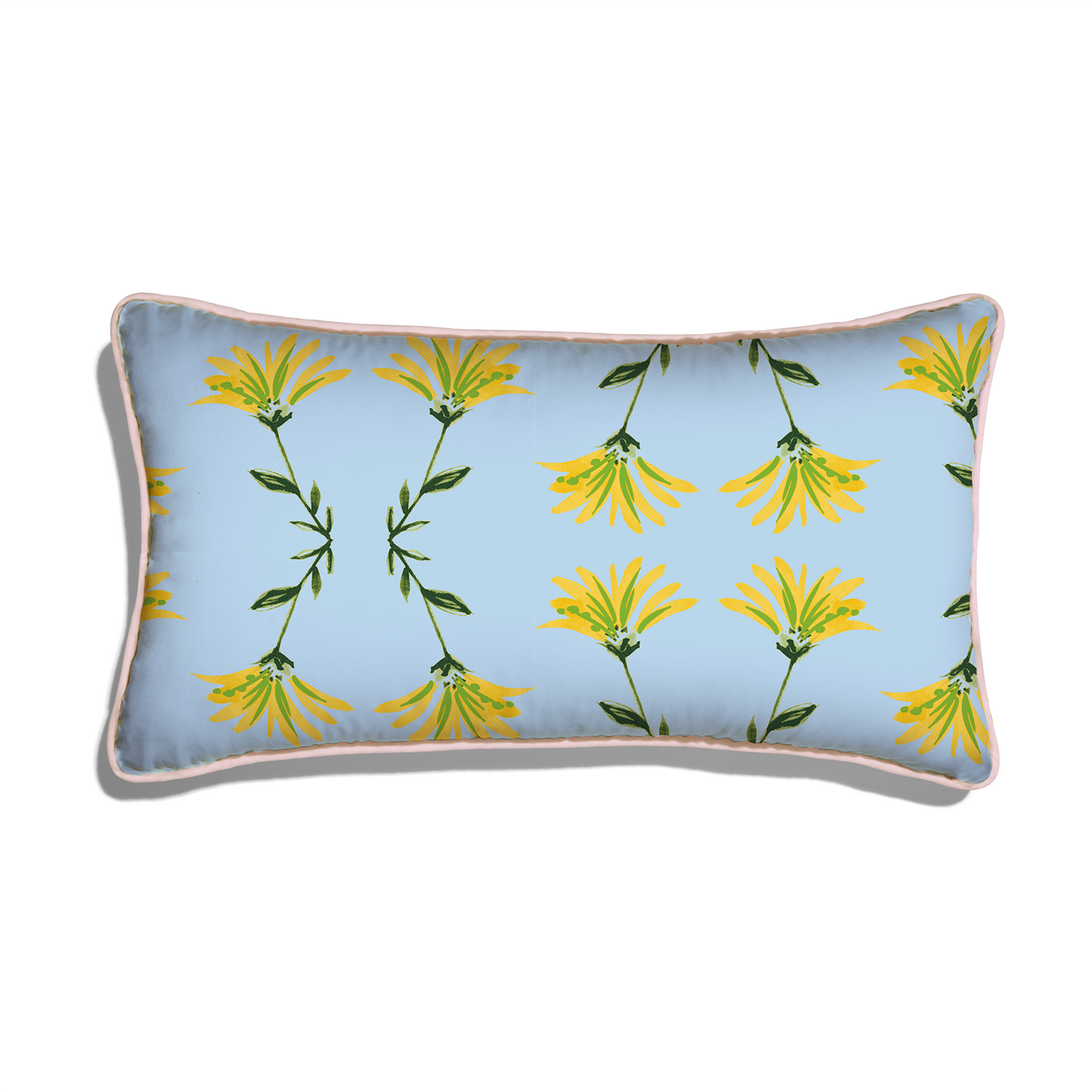 Lumbar marina lemon custom botanicalpillow with petal piping on white background