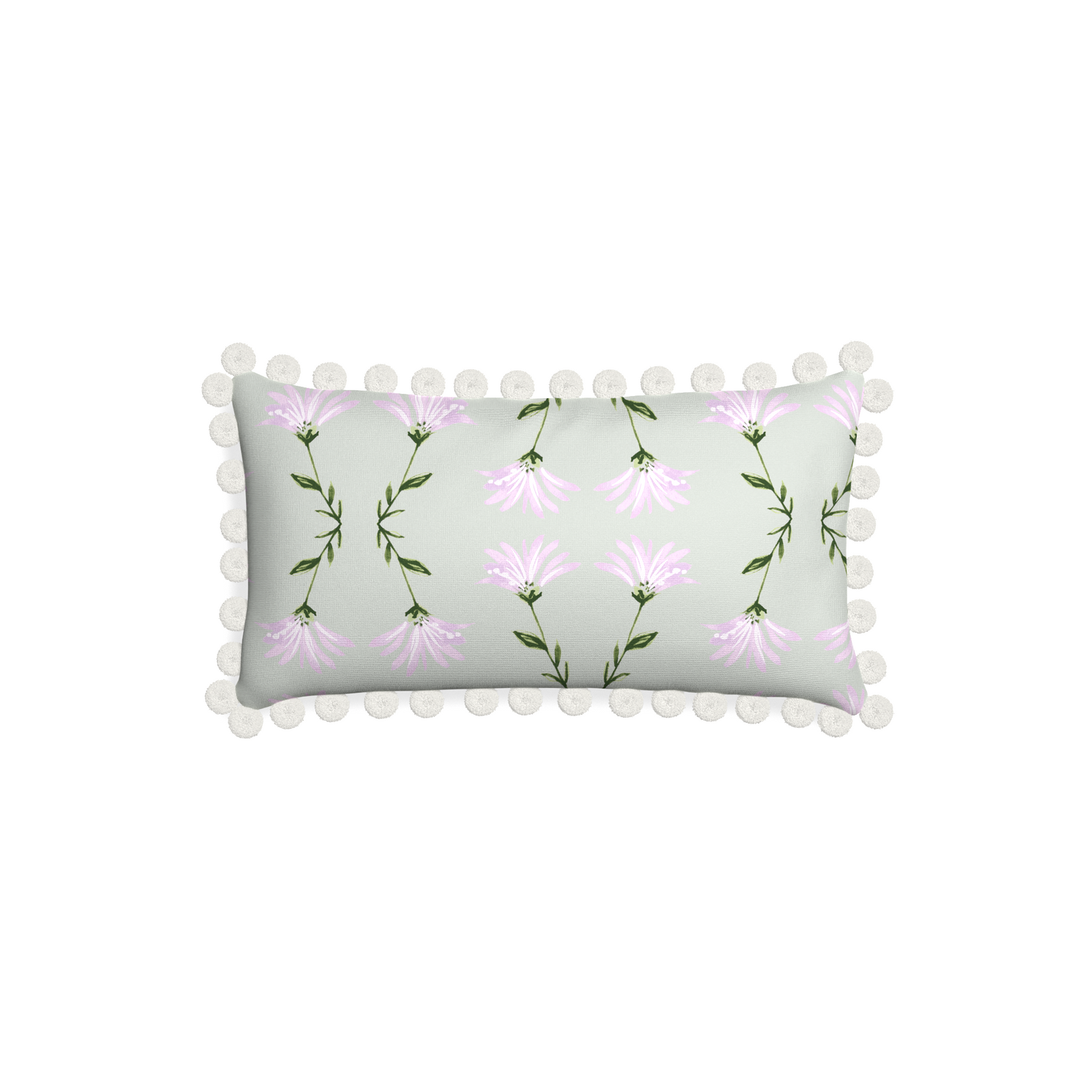 Lumbar marina sage custom pillow with snow pom pom on white background