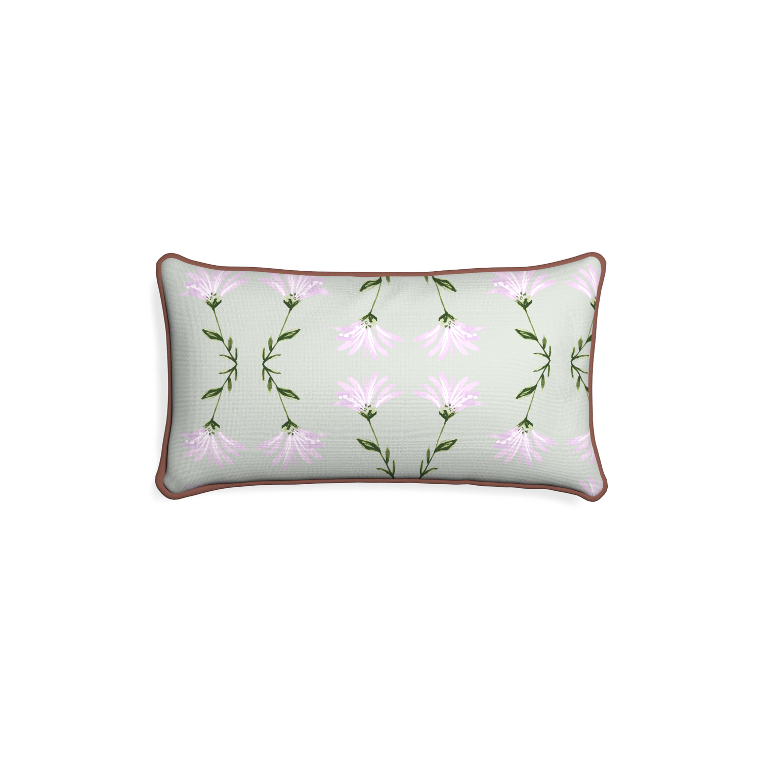 Lumbar marina sage custom pillow with w piping on white background