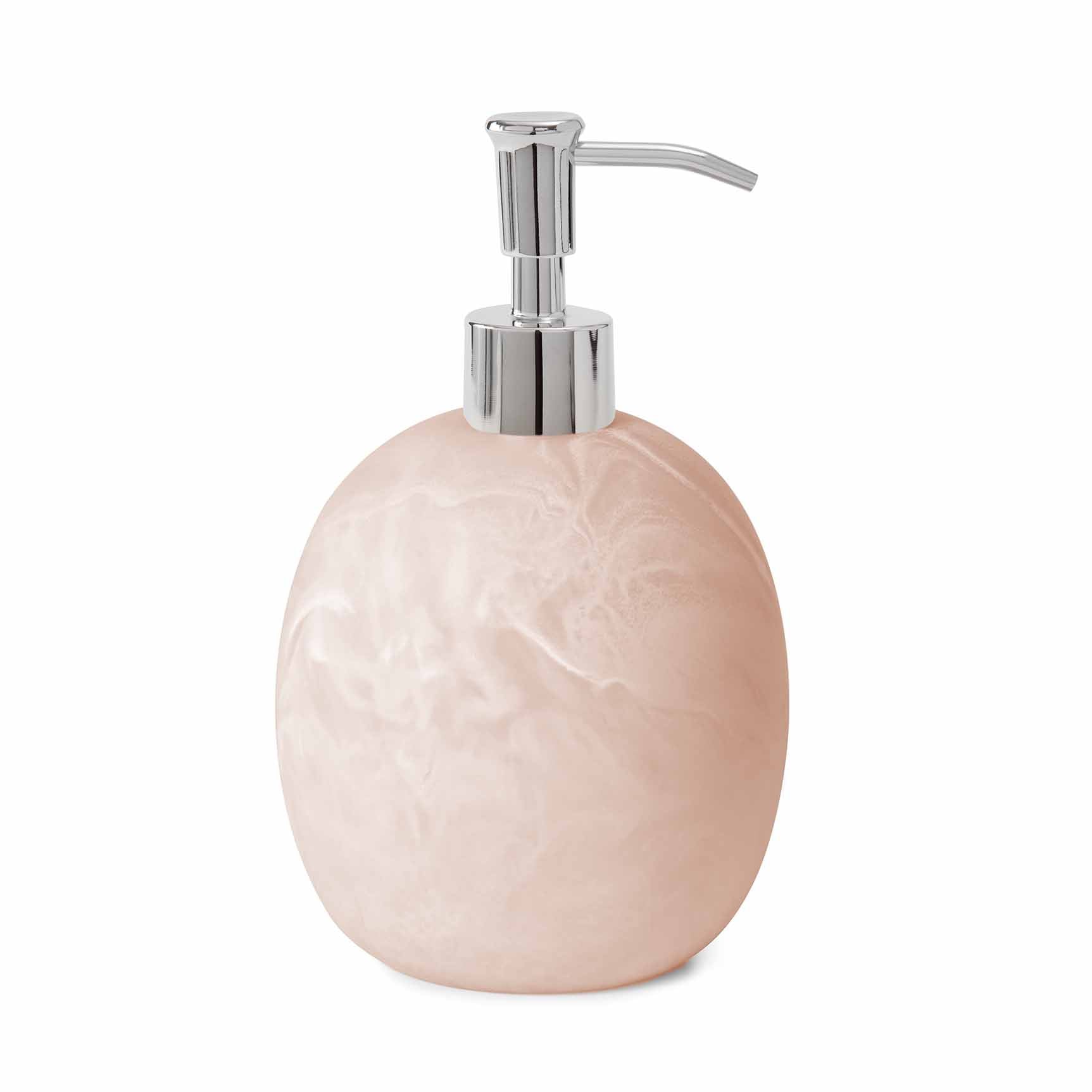 pale pink resin lotion dispenser with silver pump 