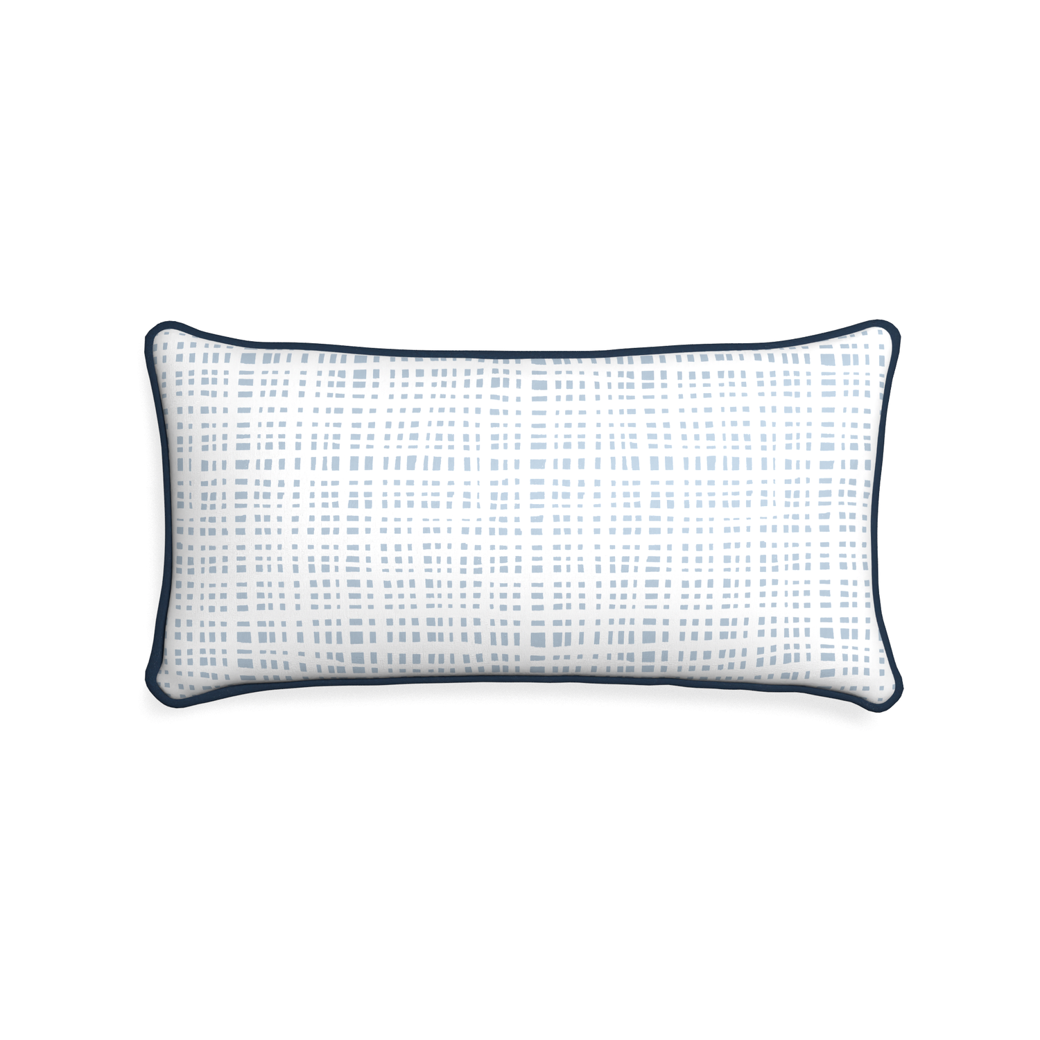 Plaid Sky Blue lumbar pillow with dark blue piping