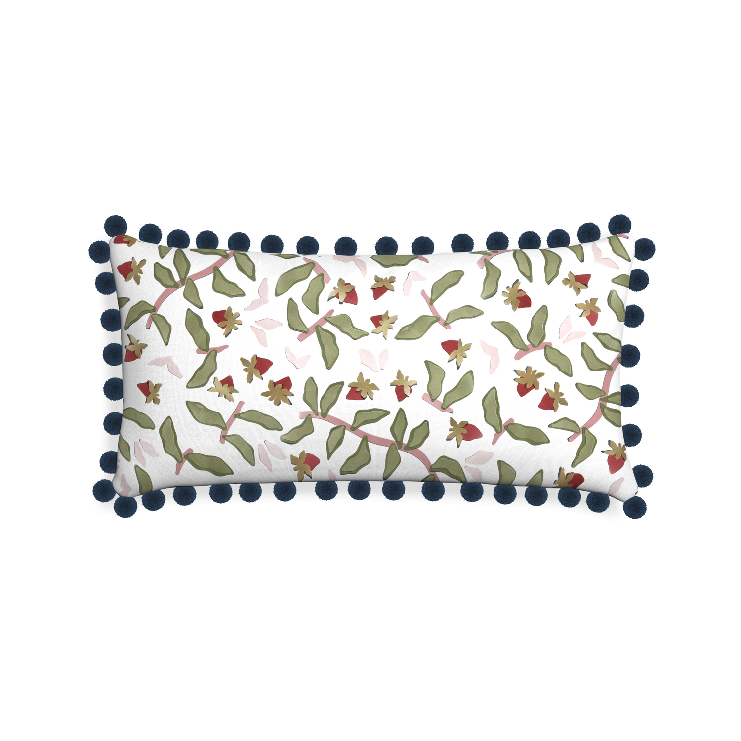 Midi-lumbar nellie custom strawberry & botanicalpillow with c on white background
