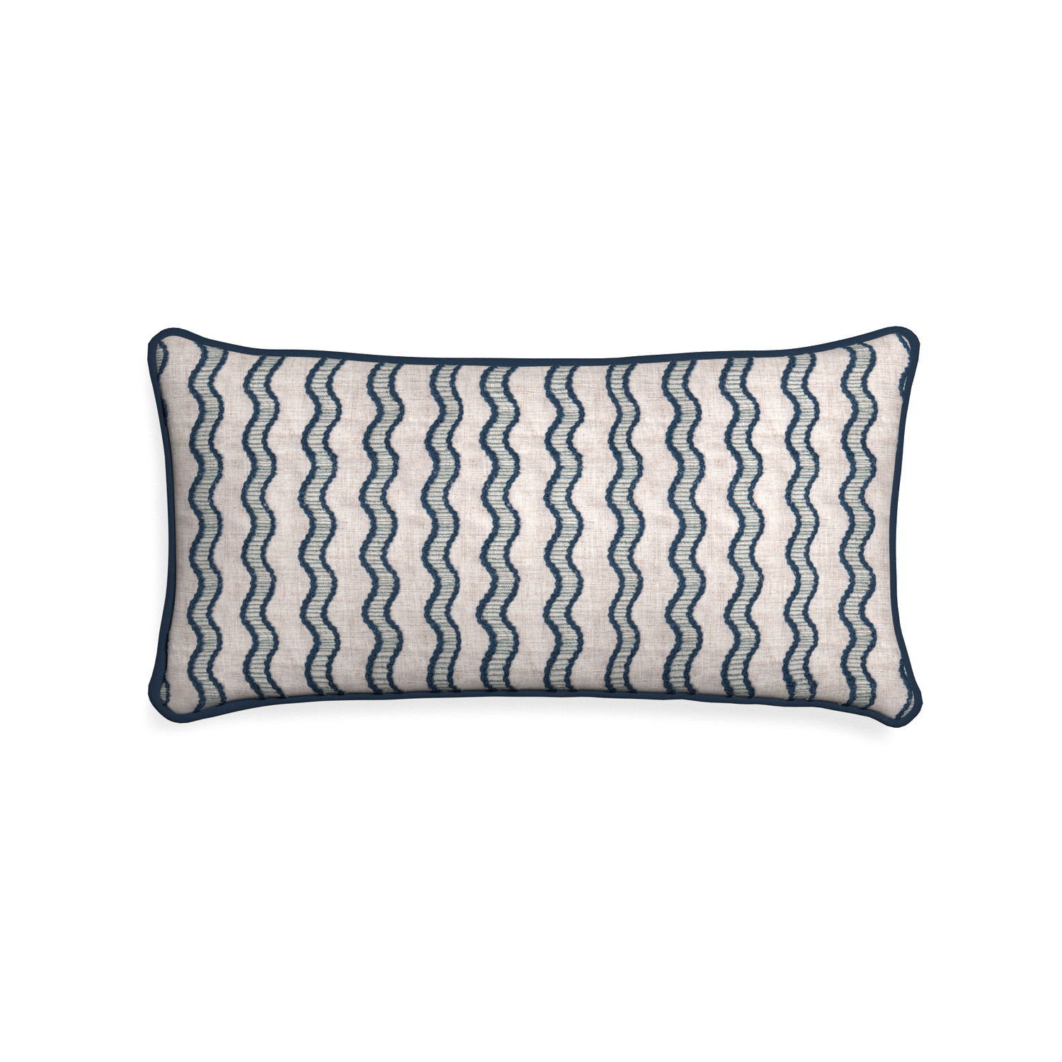 Midi-lumbar beatrice custom embroidered wavepillow with c piping on white background