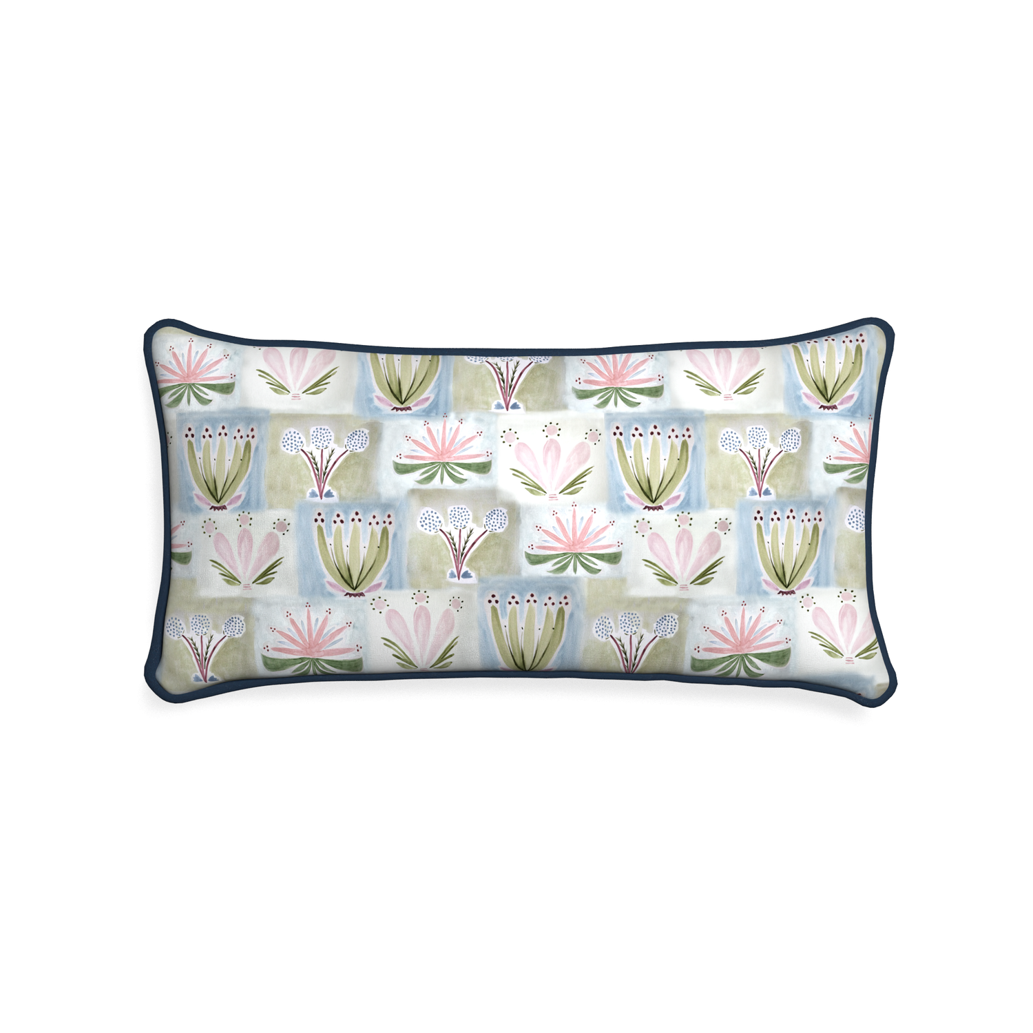 Midi-lumbar harper custom hand-painted floralpillow with c piping on white background