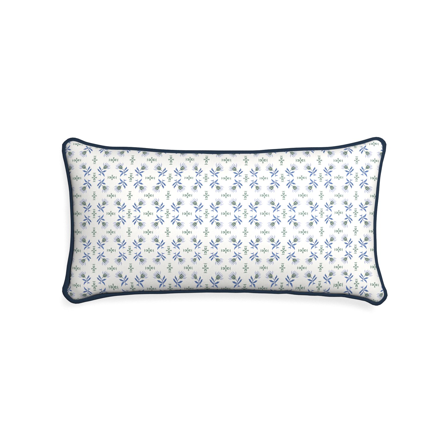 Midi-lumbar lee custom blue & green floralpillow with c piping on white background