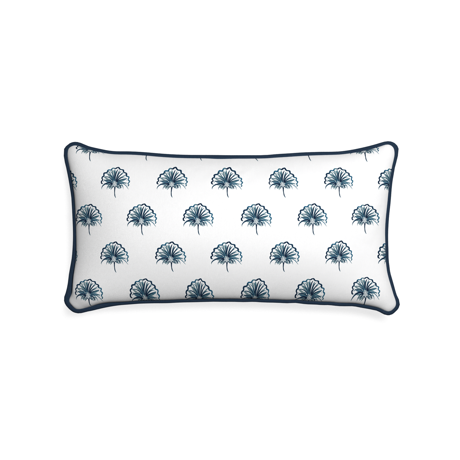 Midi-lumbar penelope midnight custom floral navypillow with c piping on white background