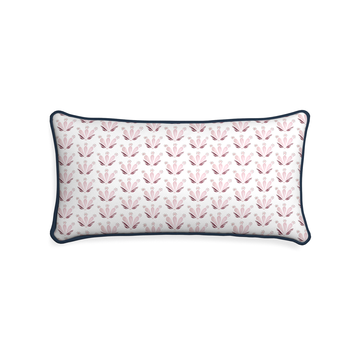 Midi-lumbar serena pink custom pink & burgundy drop repeat floralpillow with c piping on white background
