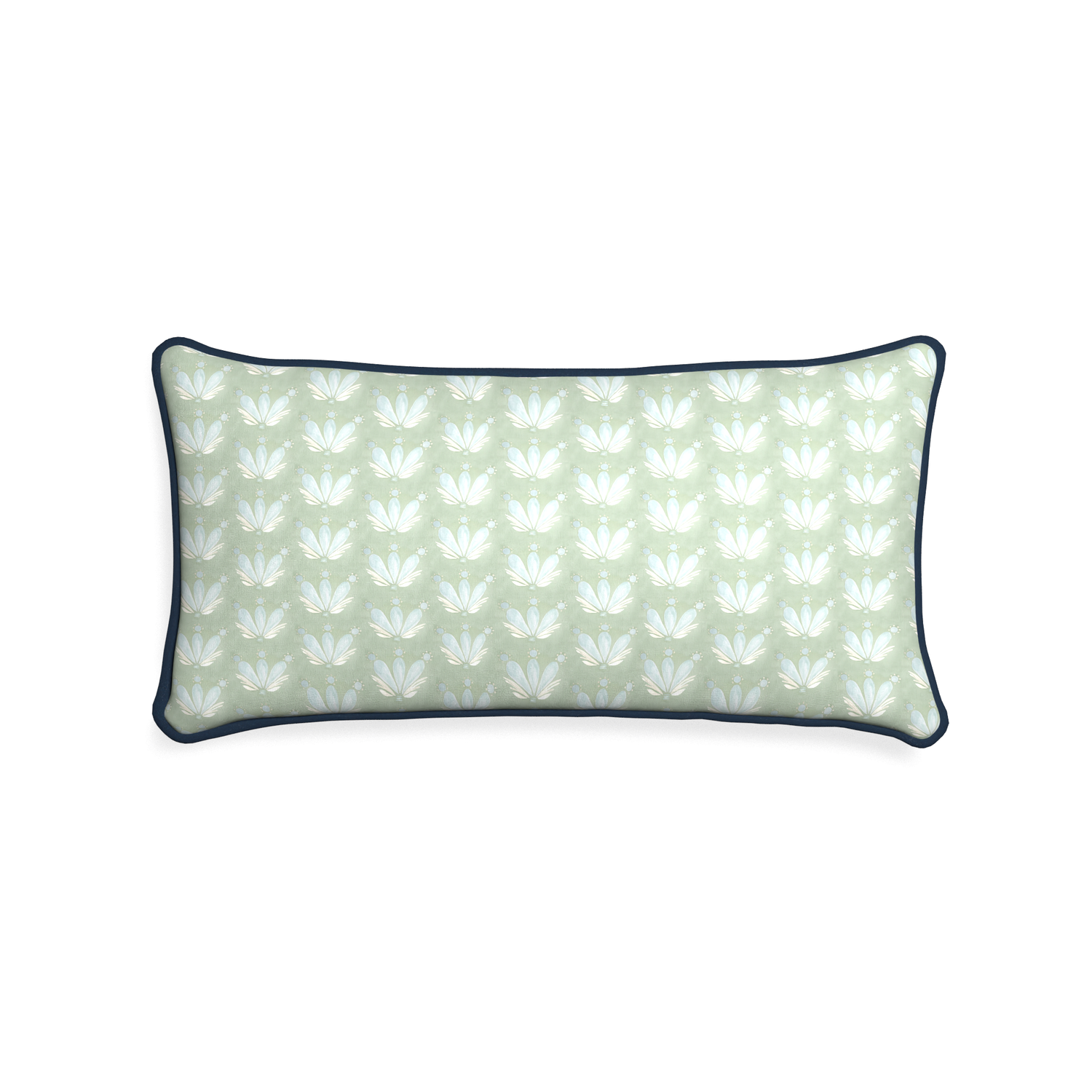 Midi-lumbar serena sea salt custom blue & green floral drop repeatpillow with c piping on white background