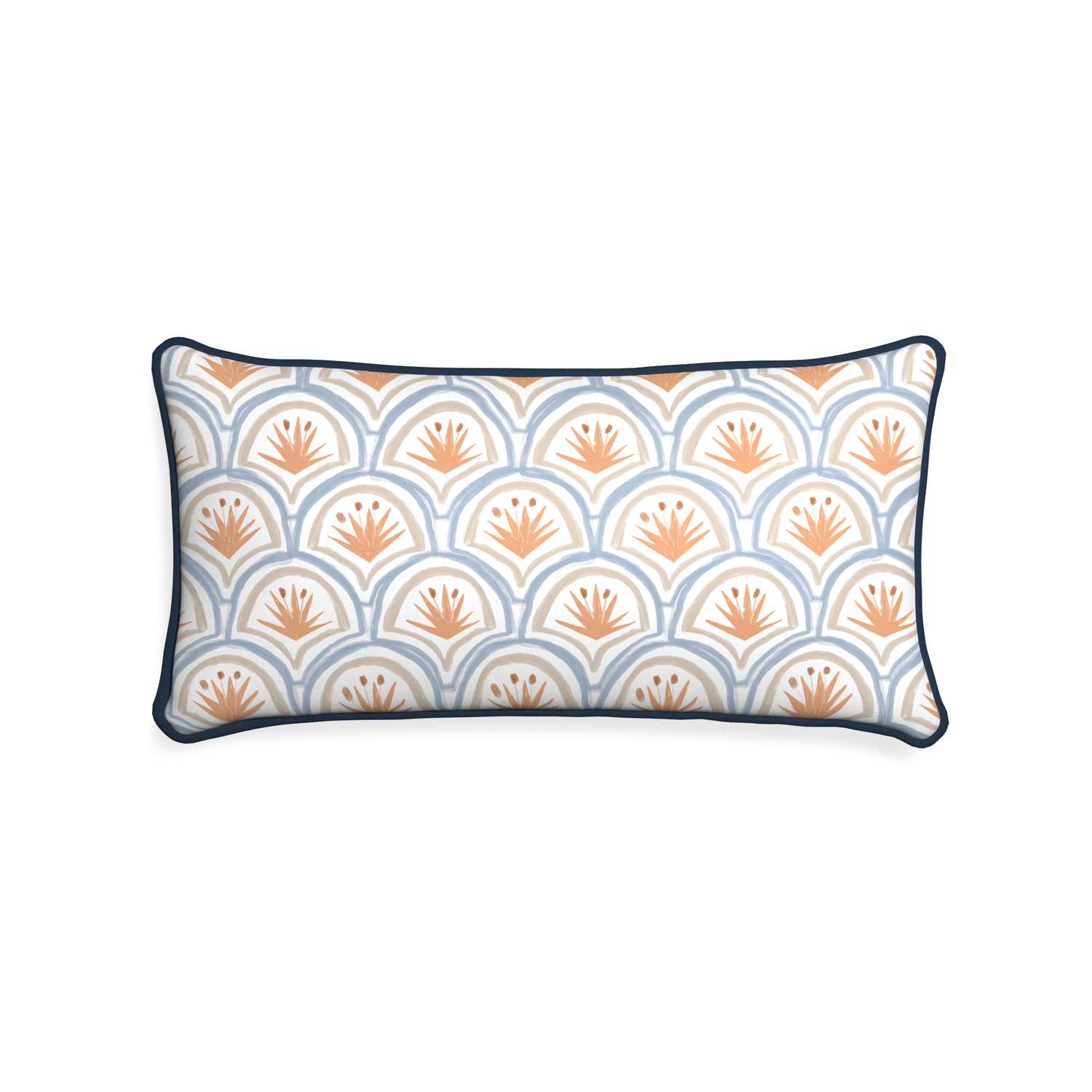 Midi-lumbar thatcher apricot custom art deco palm patternpillow with c piping on white background