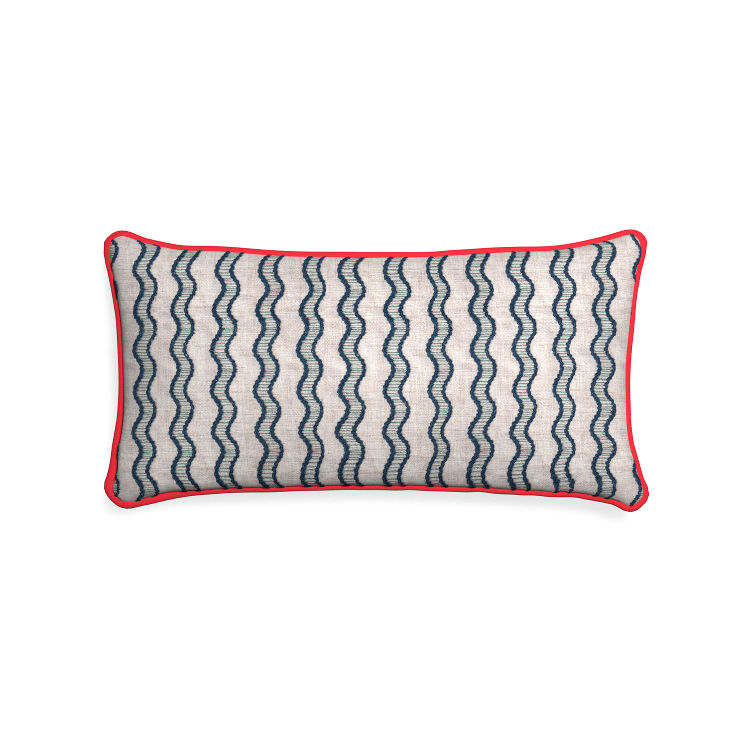 Midi-lumbar beatrice custom embroidered wavepillow with cherry piping on white background