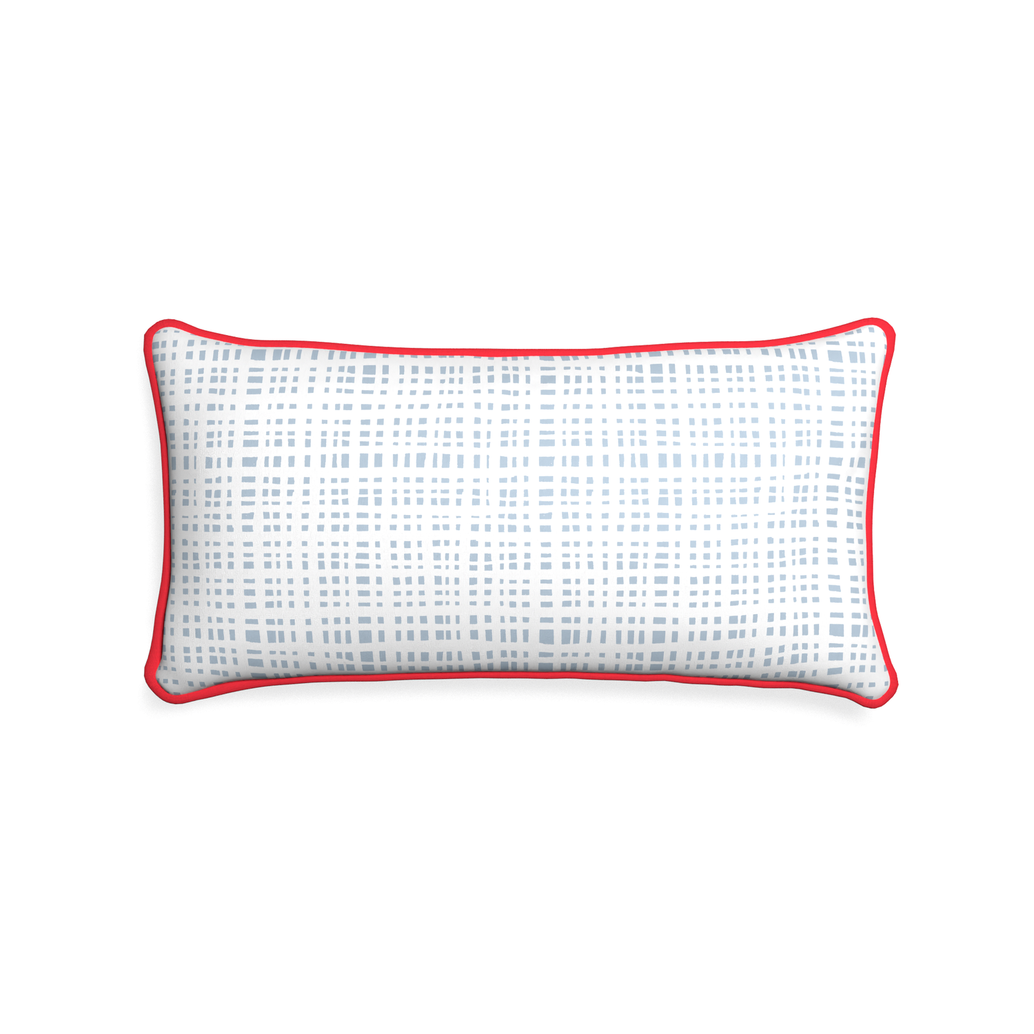 Midi-lumbar ginger custom plaid sky bluepillow with cherry piping on white background