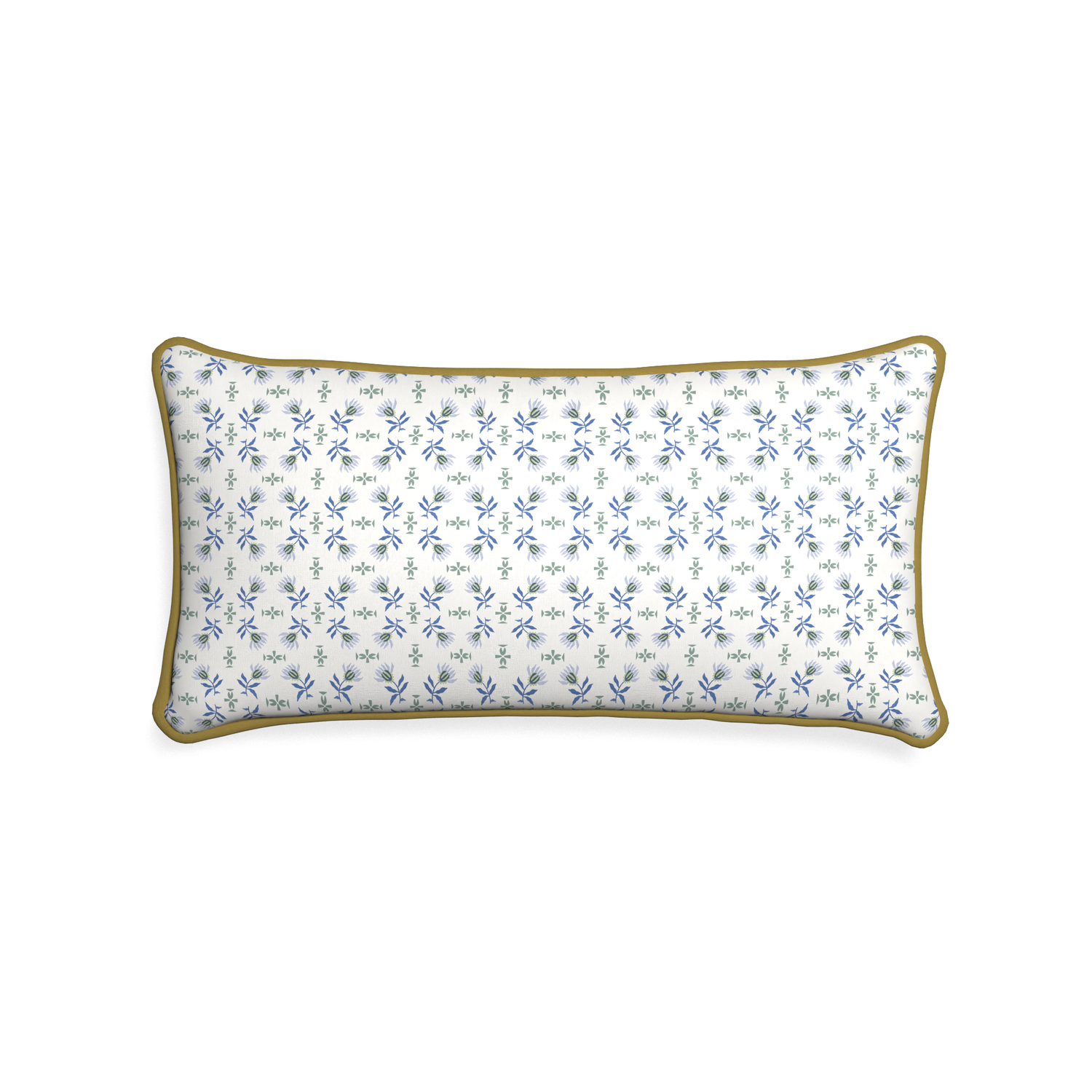 Midi-lumbar lee custom blue & green floralpillow with c piping on white background