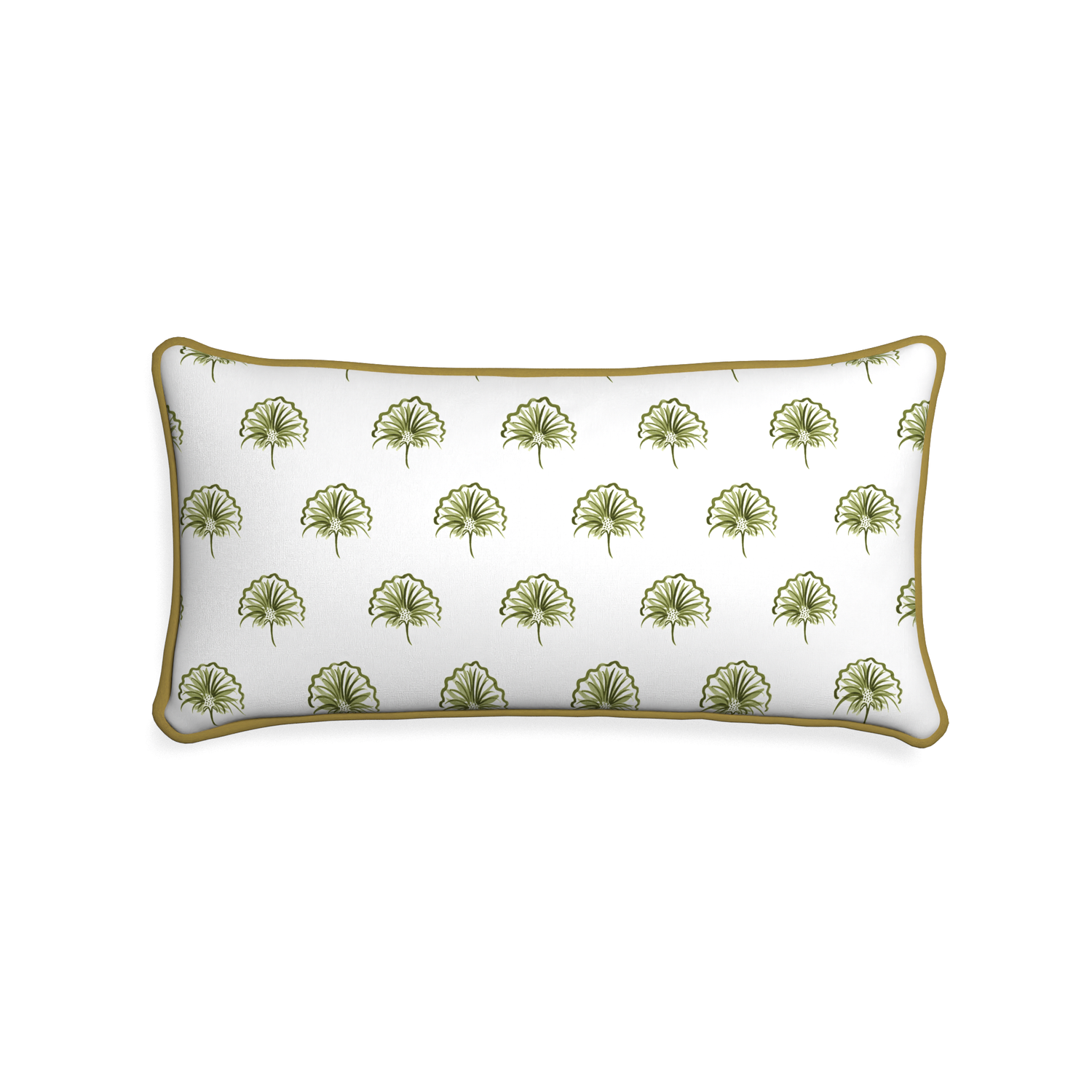 Midi-lumbar penelope moss custom green floralpillow with c piping on white background