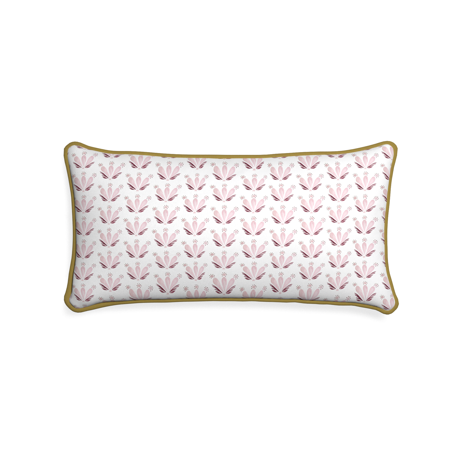 Midi-lumbar serena pink custom pink & burgundy drop repeat floralpillow with c piping on white background