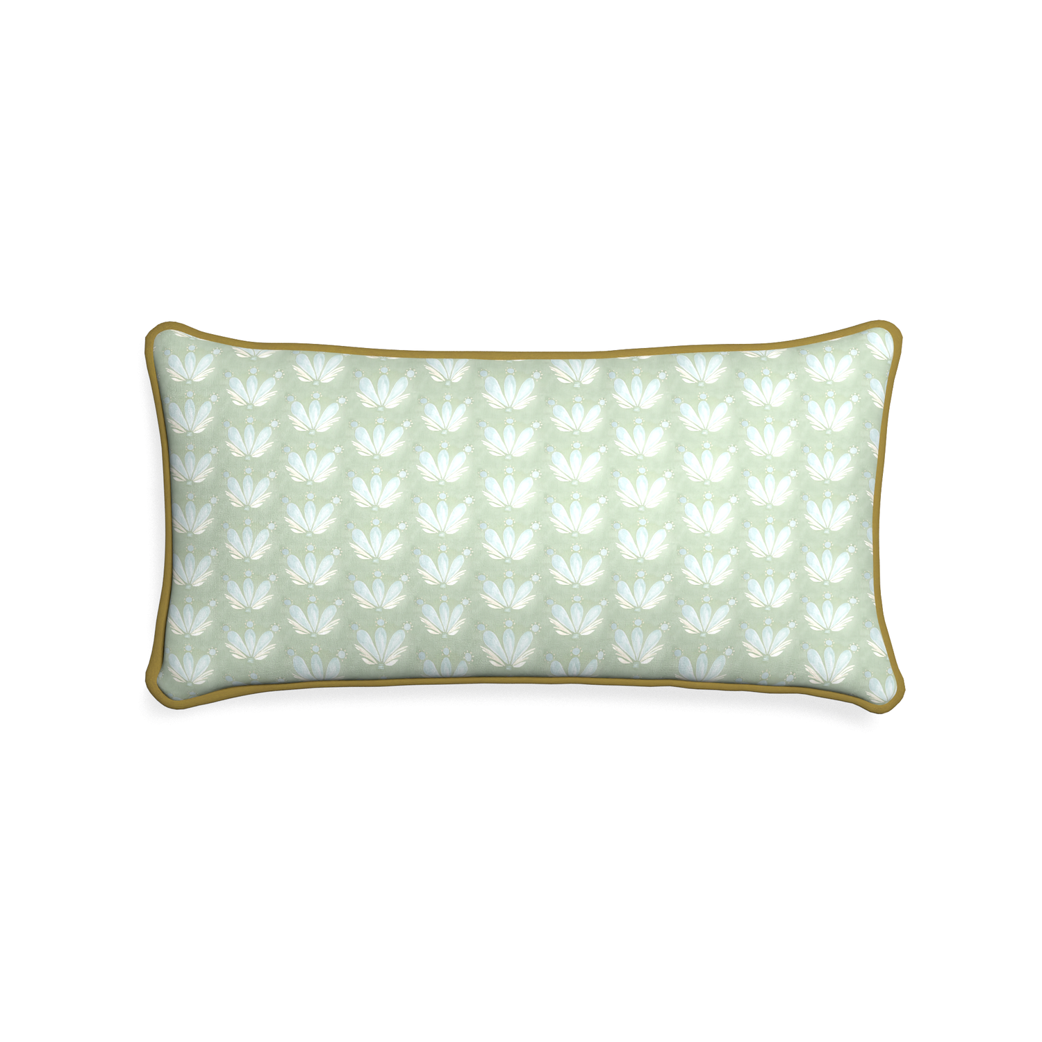 Midi-lumbar serena sea salt custom blue & green floral drop repeatpillow with c piping on white background