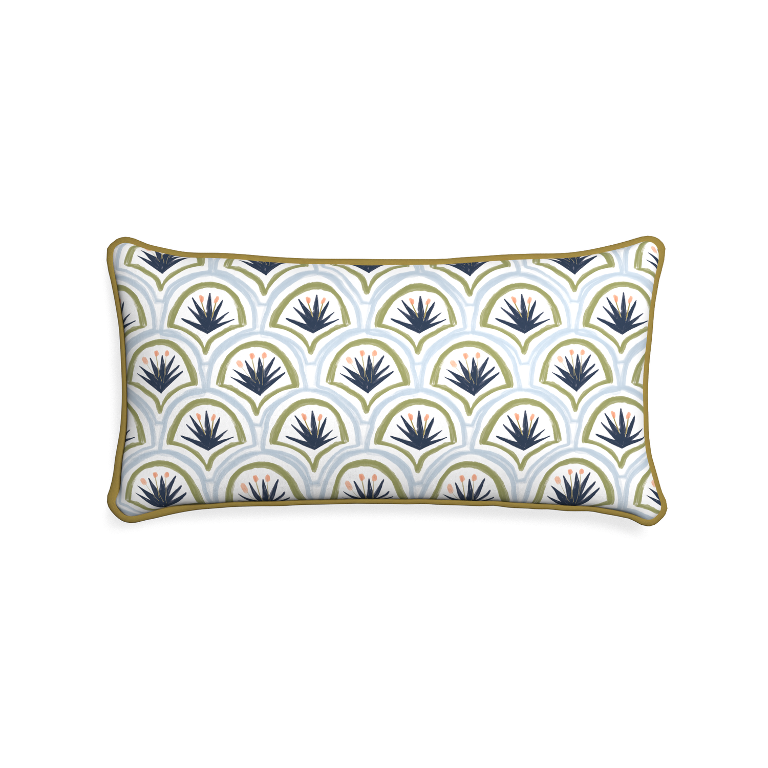 Midi-lumbar thatcher midnight custom art deco palm patternpillow with c piping on white background