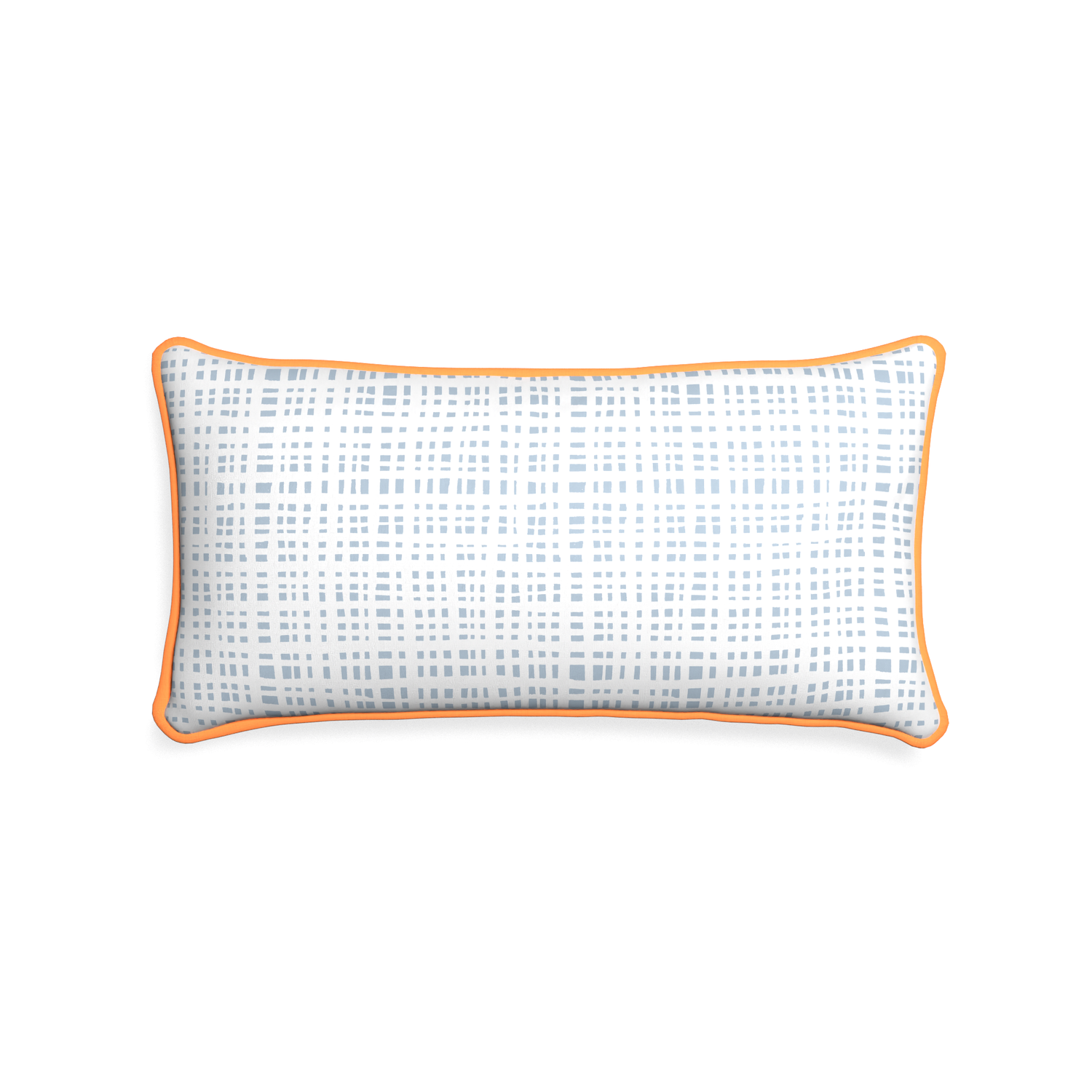 Midi-lumbar ginger custom plaid sky bluepillow with clementine piping on white background