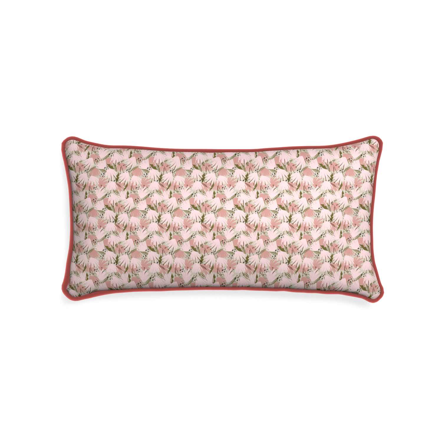 Midi-lumbar eden pink custom pink floralpillow with c piping on white background