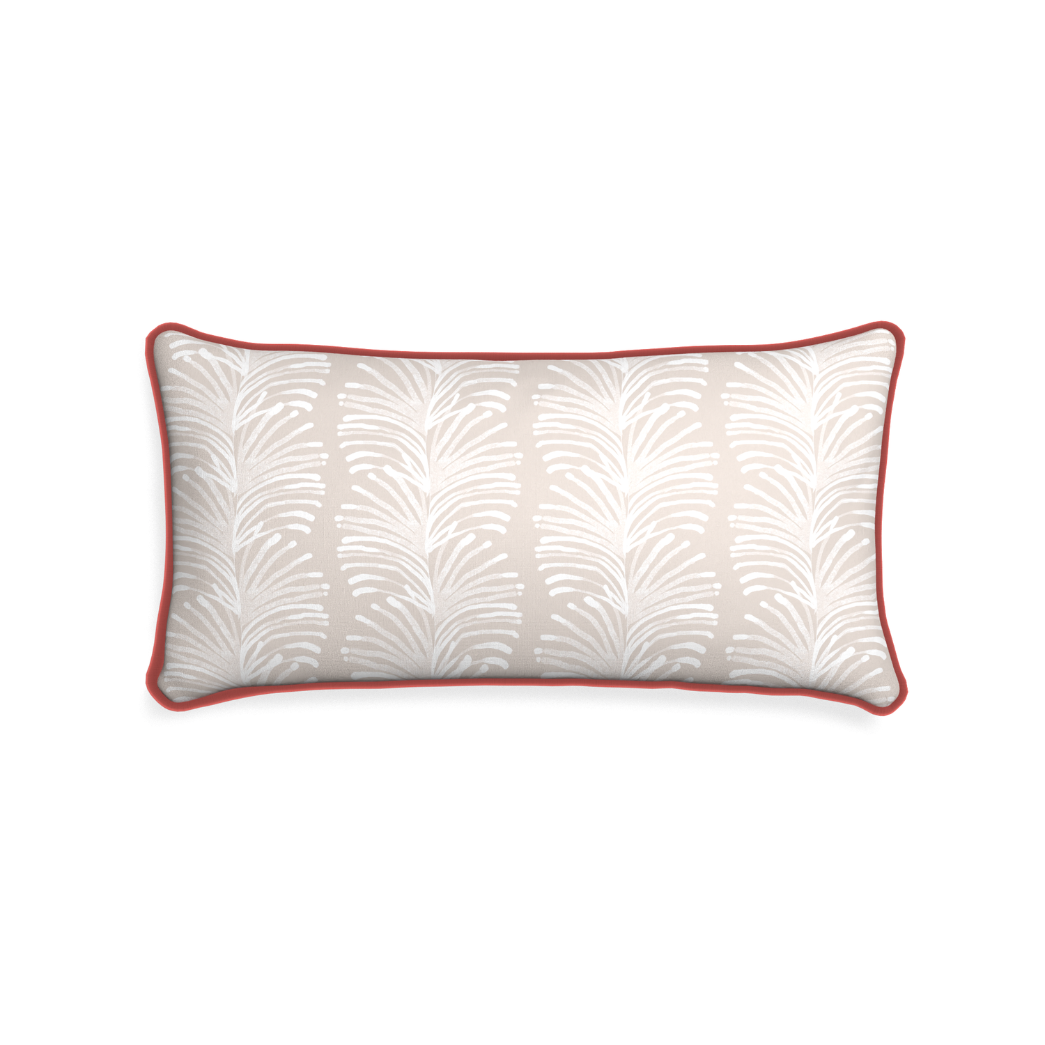 Midi-lumbar emma sand custom sand colored botanical stripepillow with c piping on white background