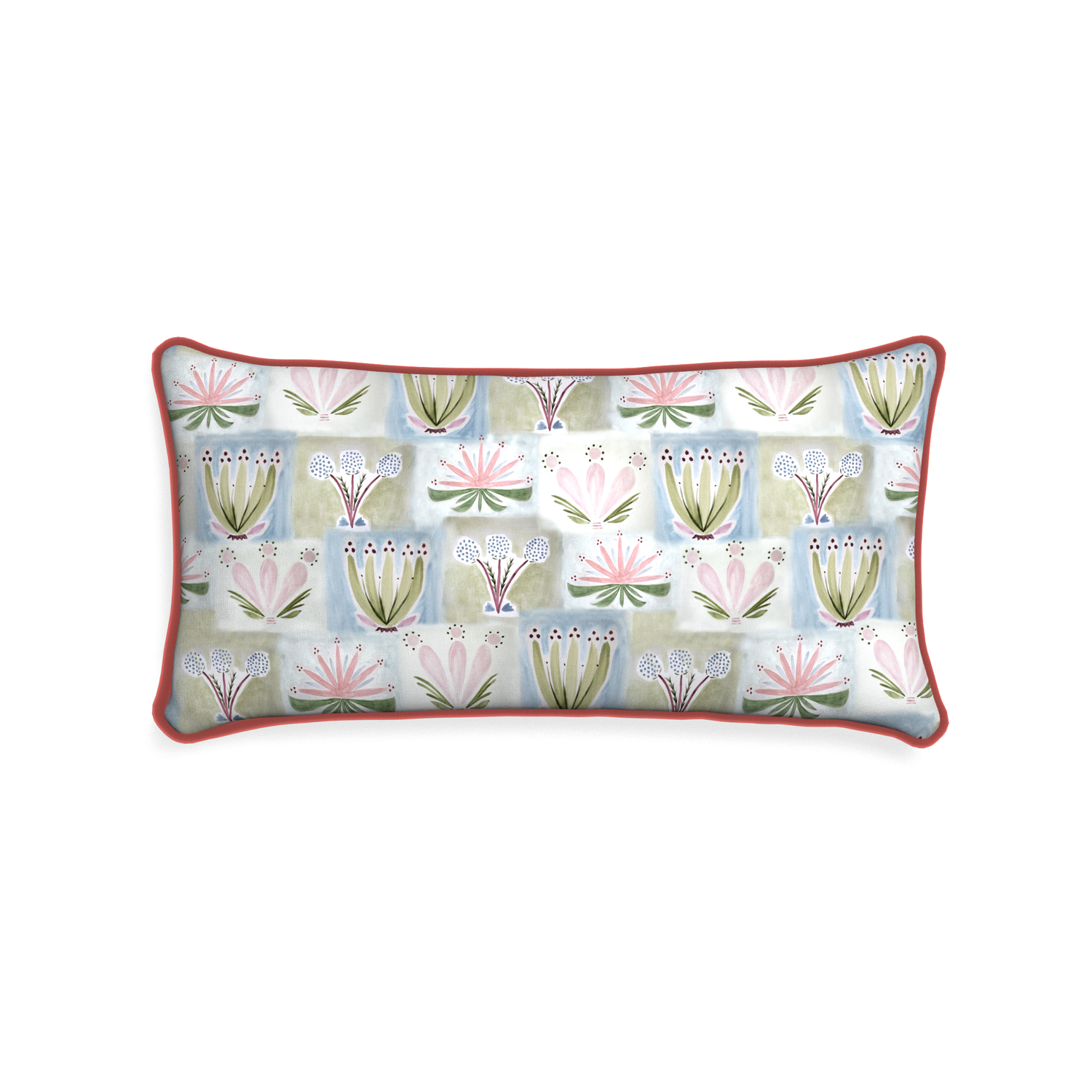 Midi-lumbar harper custom hand-painted floralpillow with c piping on white background