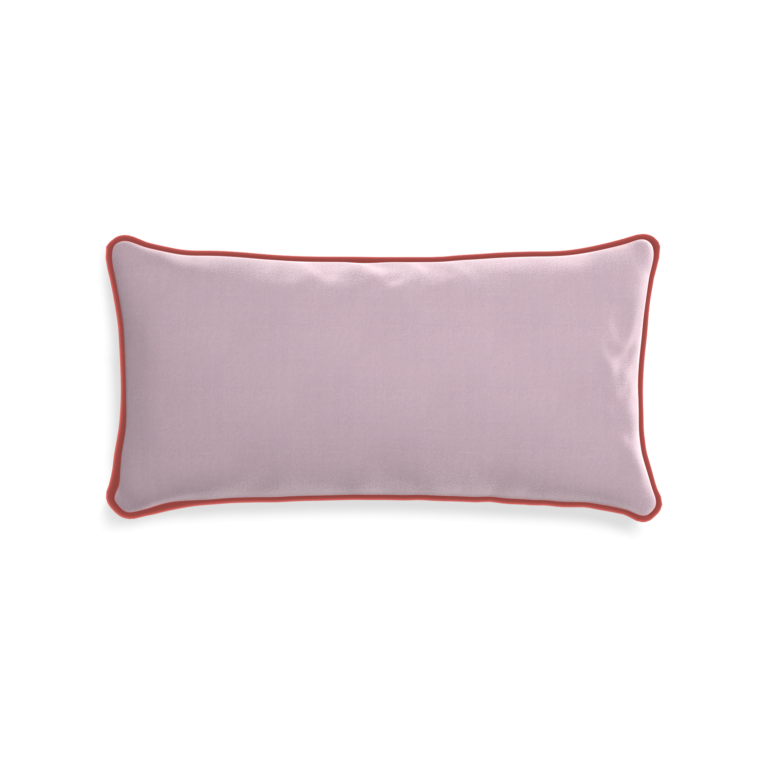 Midi-lumbar lilac velvet custom lilacpillow with c piping on white background