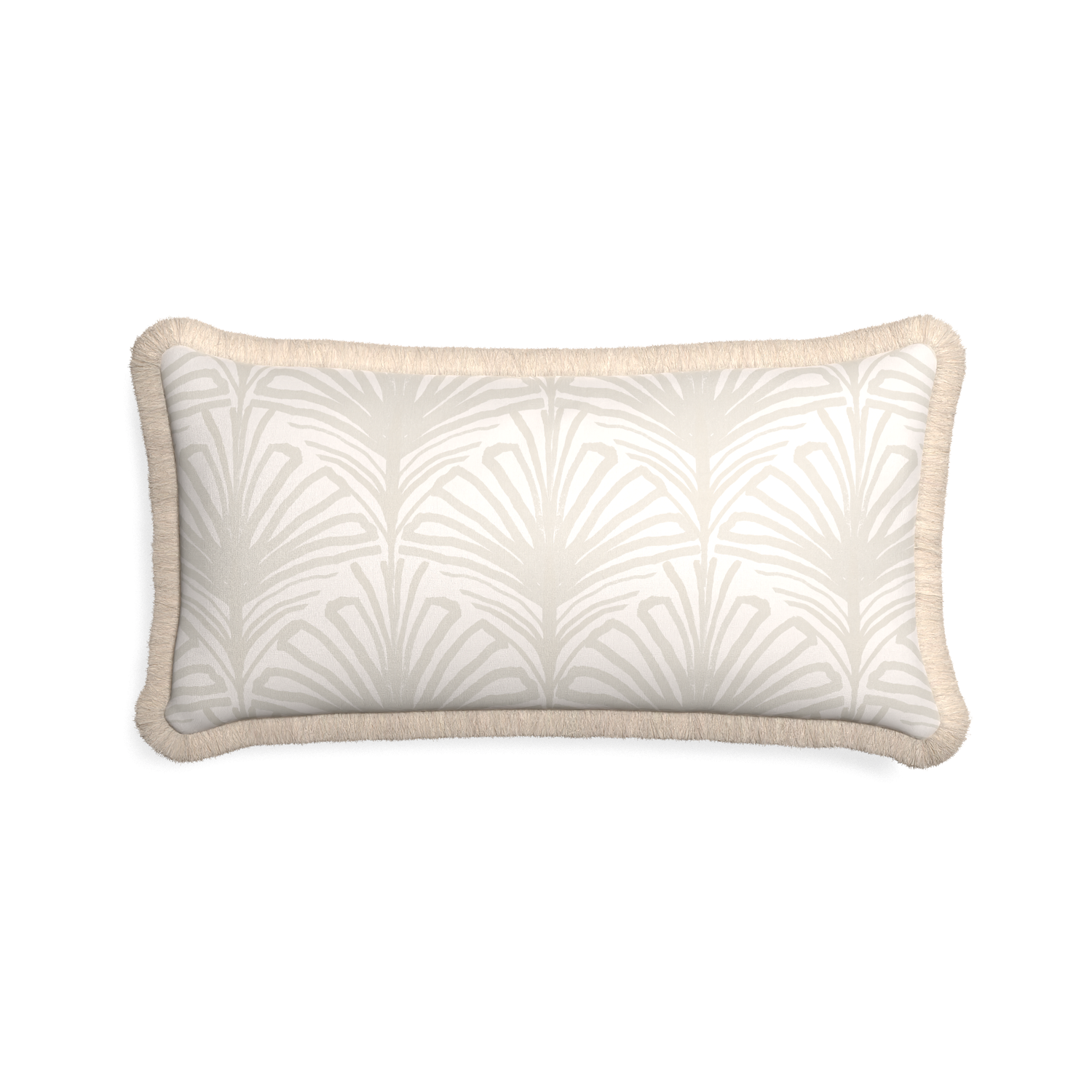 Midi-lumbar suzy sand custom beige palmpillow with cream fringe on white background