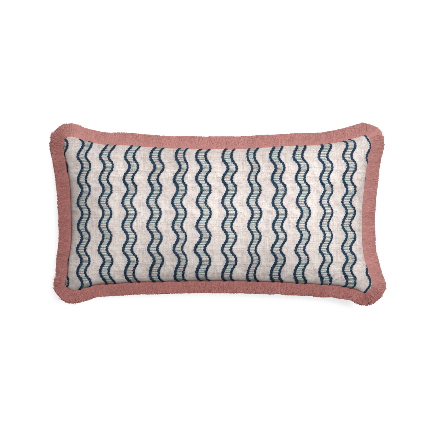 Midi-lumbar beatrice custom embroidered wavepillow with d fringe on white background