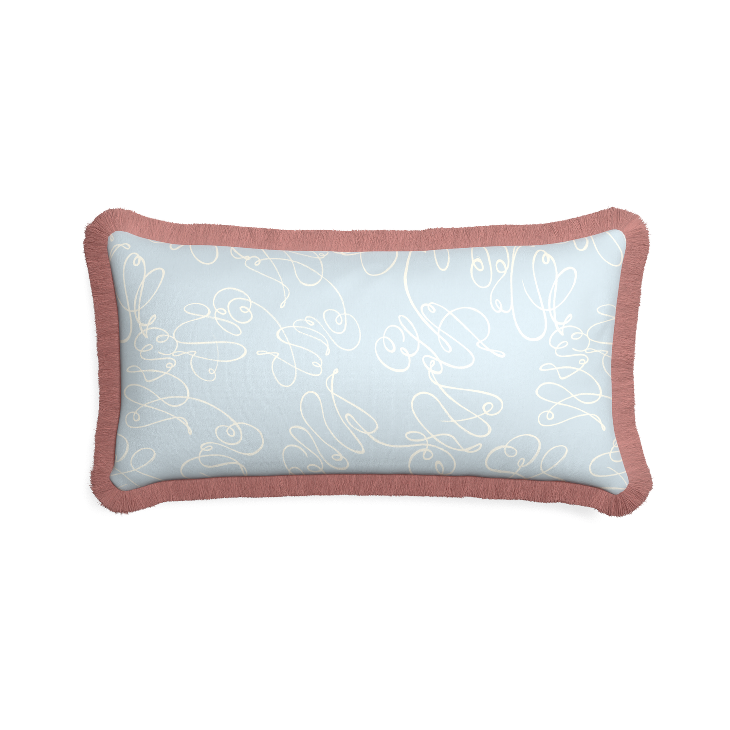 Midi-lumbar mirabella custom powder blue abstractpillow with d fringe on white background