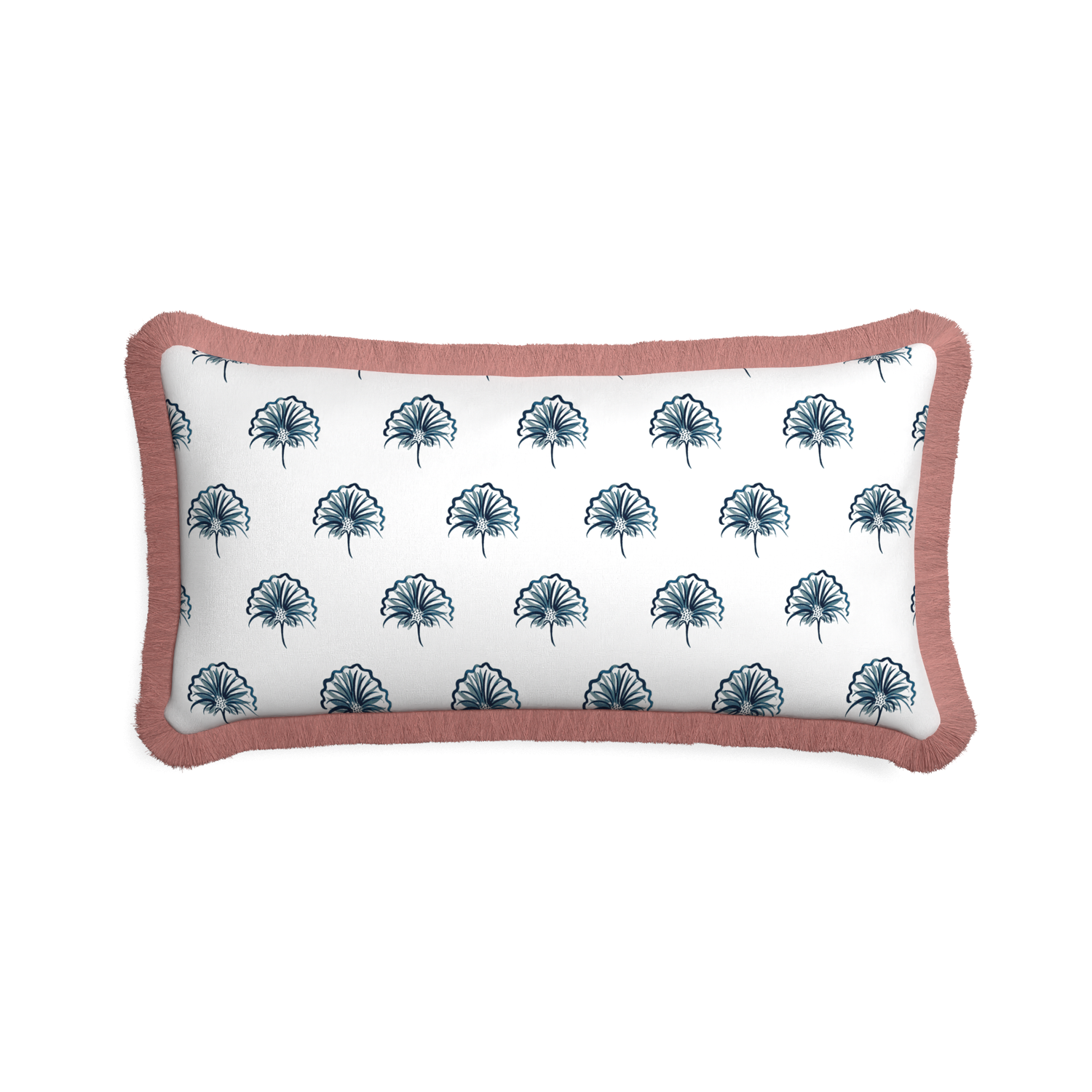 Midi-lumbar penelope midnight custom floral navypillow with d fringe on white background