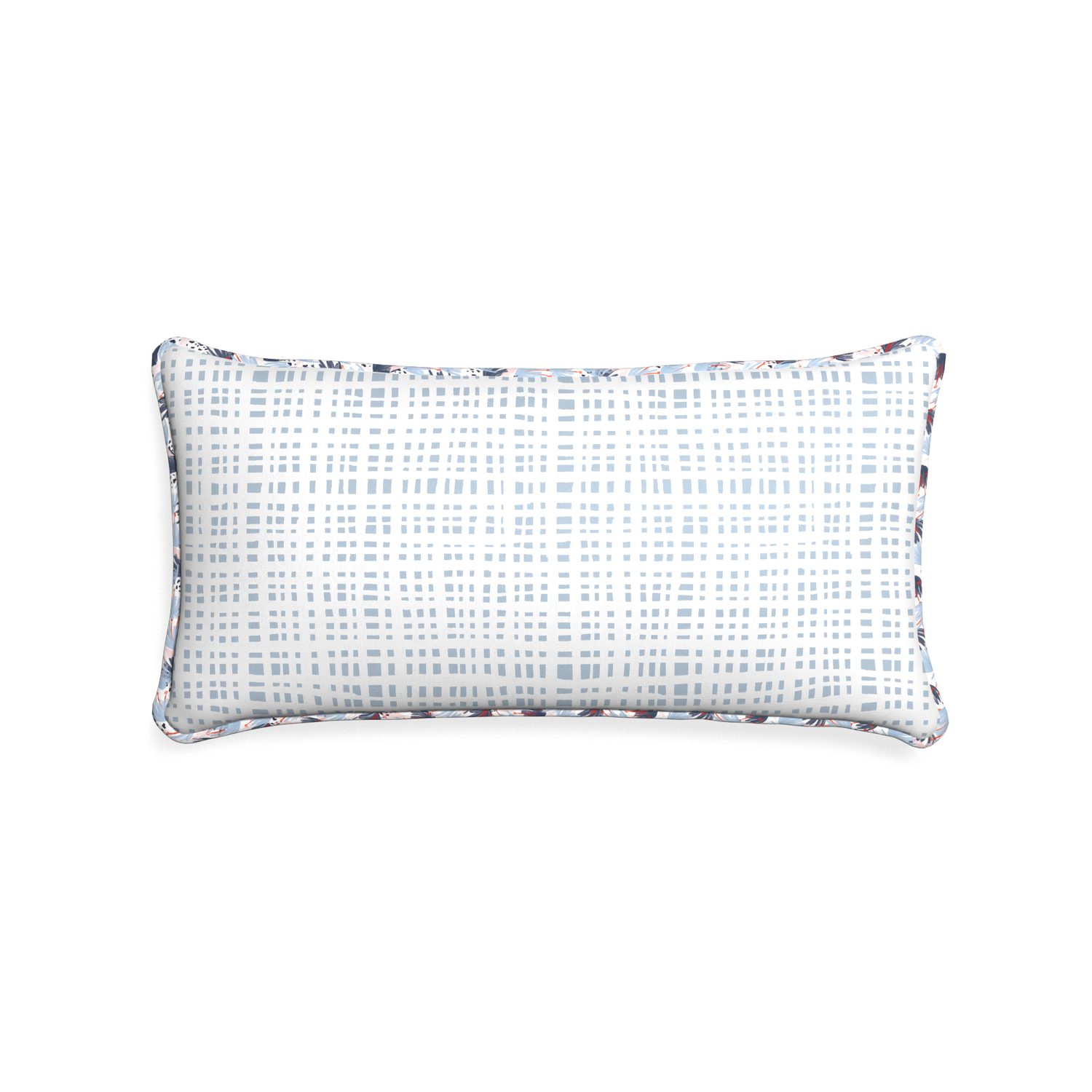 Midi-lumbar ginger custom plaid sky bluepillow with e piping on white background