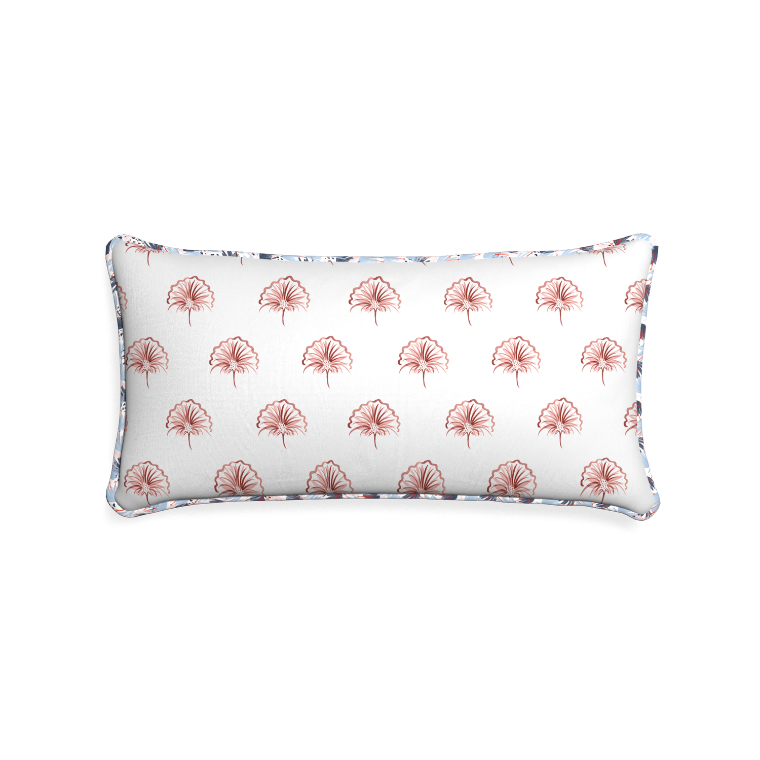 Midi-lumbar penelope rose custom floral pinkpillow with e piping on white background