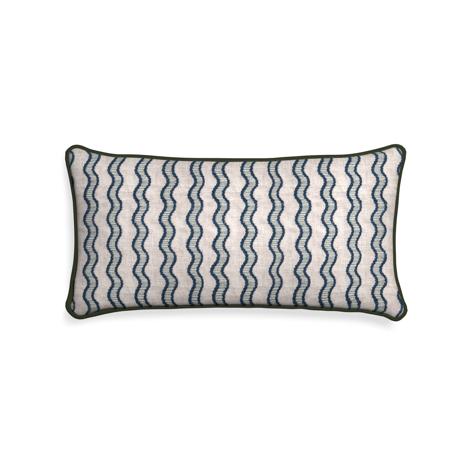 Midi-lumbar beatrice custom embroidered wavepillow with f piping on white background