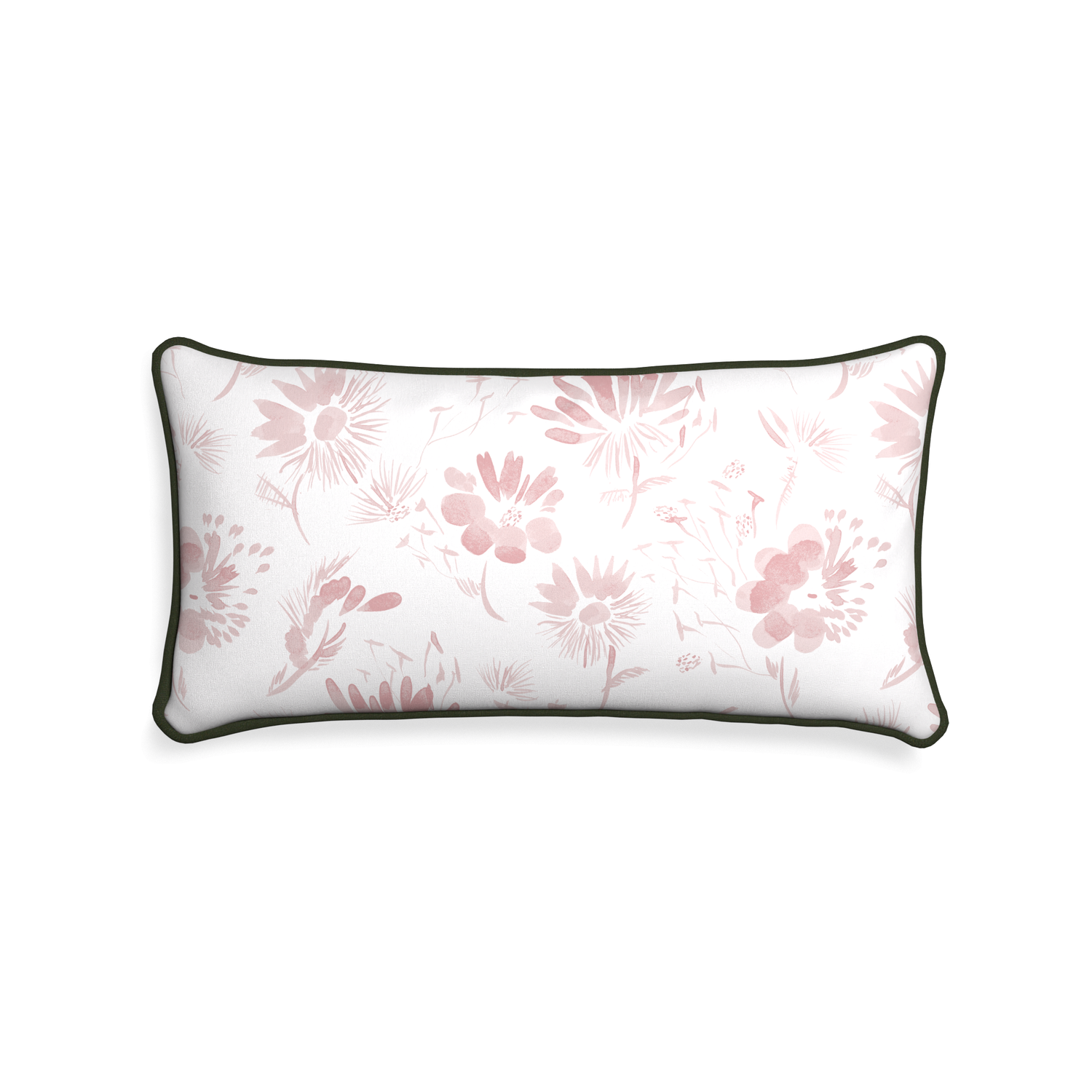 Midi-lumbar blake custom pink floralpillow with f piping on white background