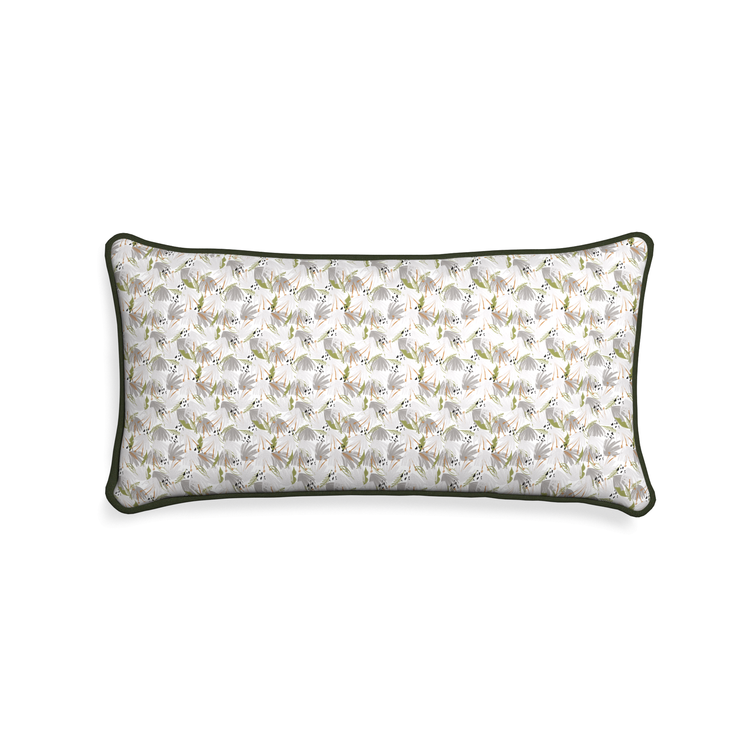 Midi-lumbar eden grey custom grey floralpillow with f piping on white background