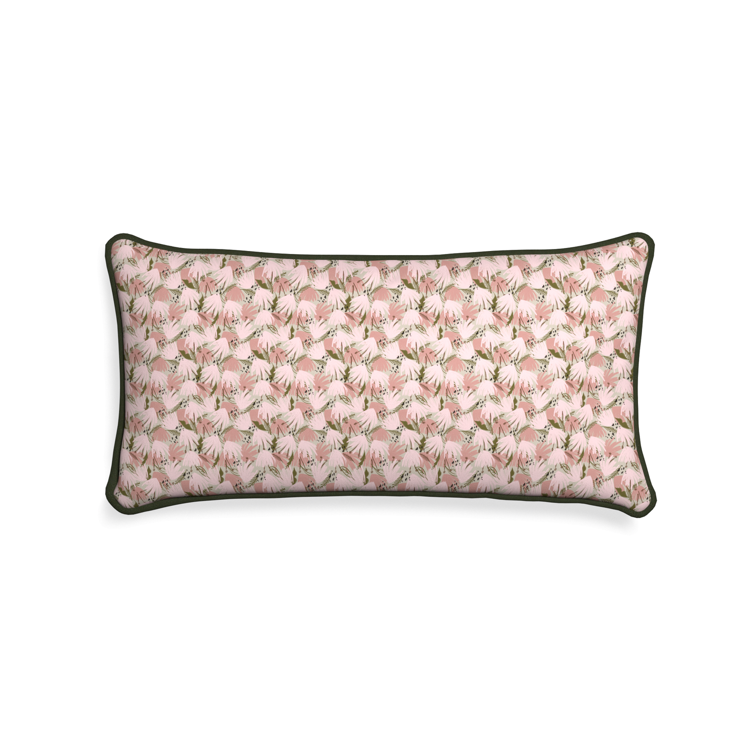 Midi-lumbar eden pink custom pink floralpillow with f piping on white background