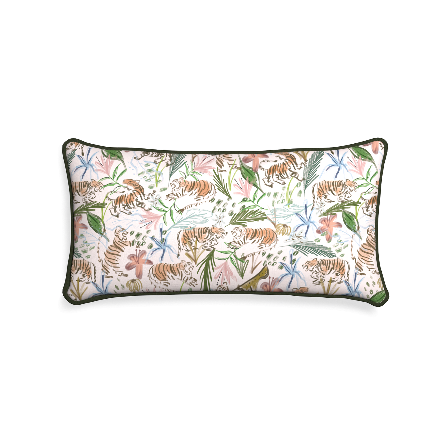 Midi-lumbar frida pink custom pink chinoiserie tigerpillow with f piping on white background